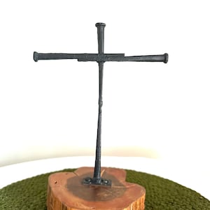 Vintage Nail Spikes Cross in Wood Slab