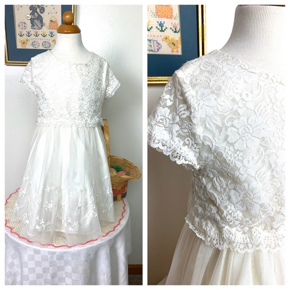 Girls White Lace Applique Illusion Neckline Special Occasion Dress, Sizes 2-18