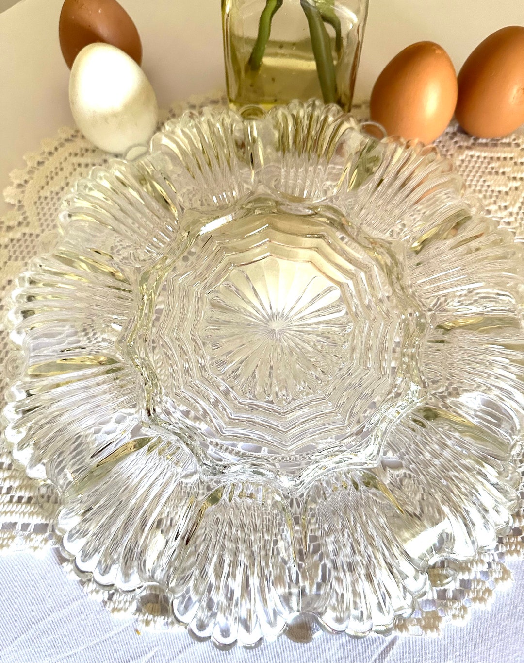 Vintage Pressed Glass Deviled Egg Plates, Two Available Etsy