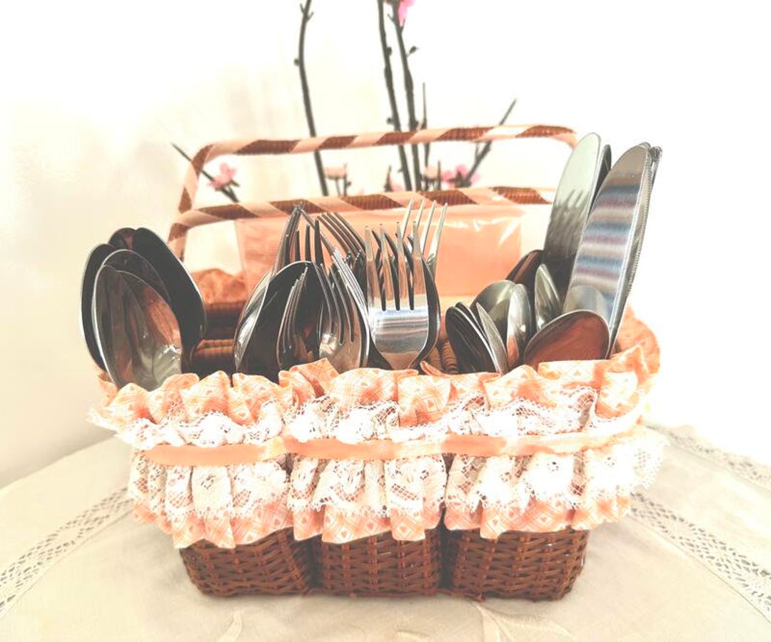 Vintage Peach Color Handle Stainless Flatware, Set of 40 - Etsy