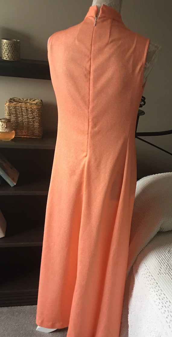 Vintage Peach Polyester Maxi Dress, 1970s, Size M - image 5