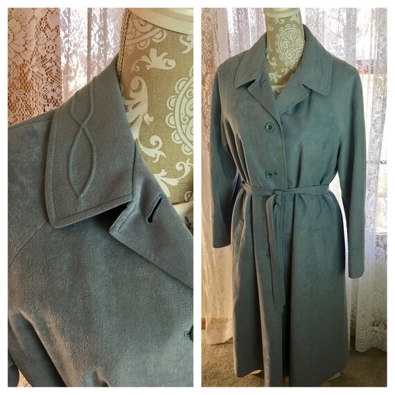 Fashionbuilt Blue Suede Trench Coat, Size L, 1960s - image 1