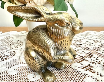 Vintage Large Brass Bunny Rabbit, Spring Decor