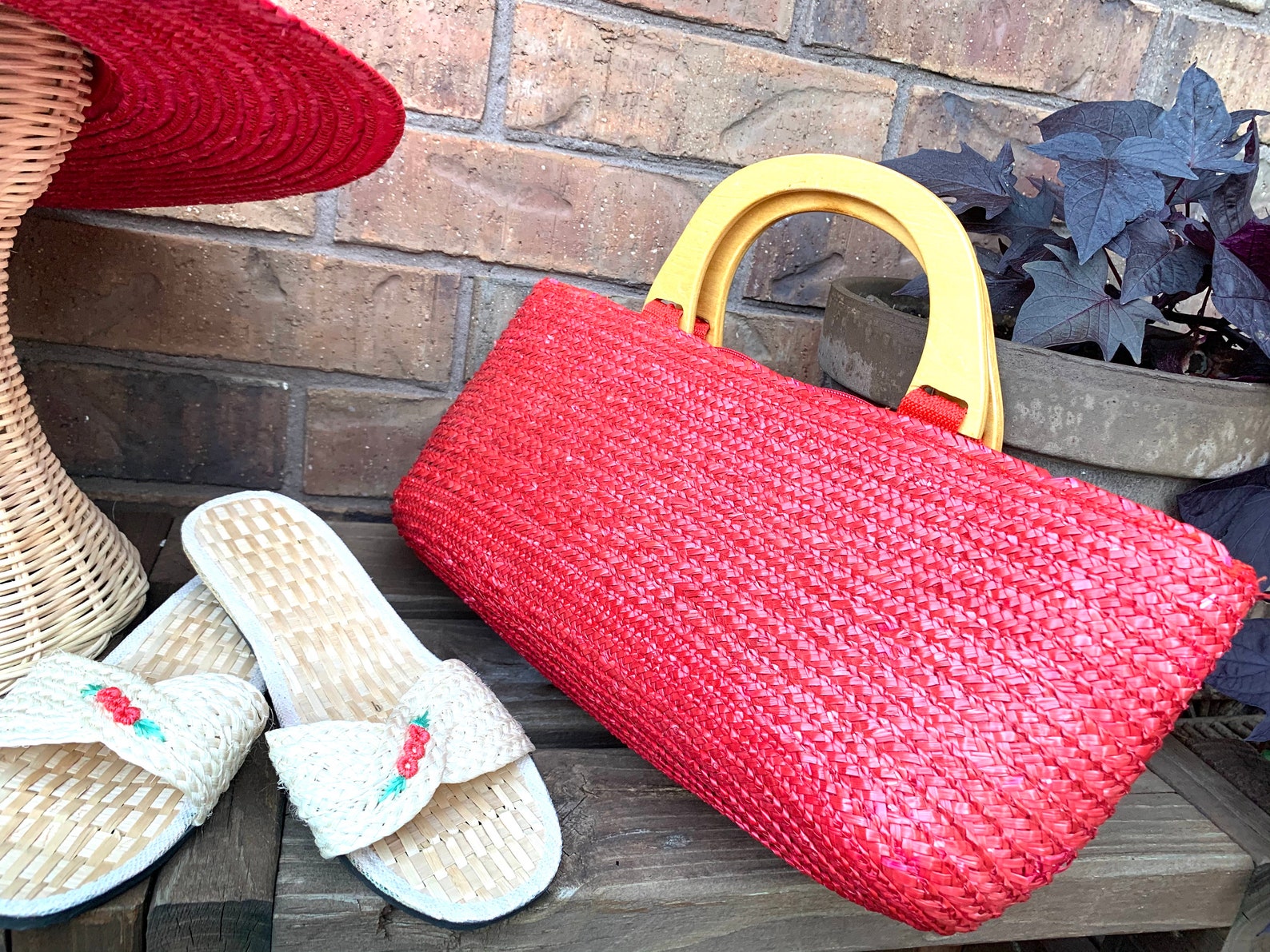 Summer Straw Hat Purse and Rice Straw Sandals Set Etsy