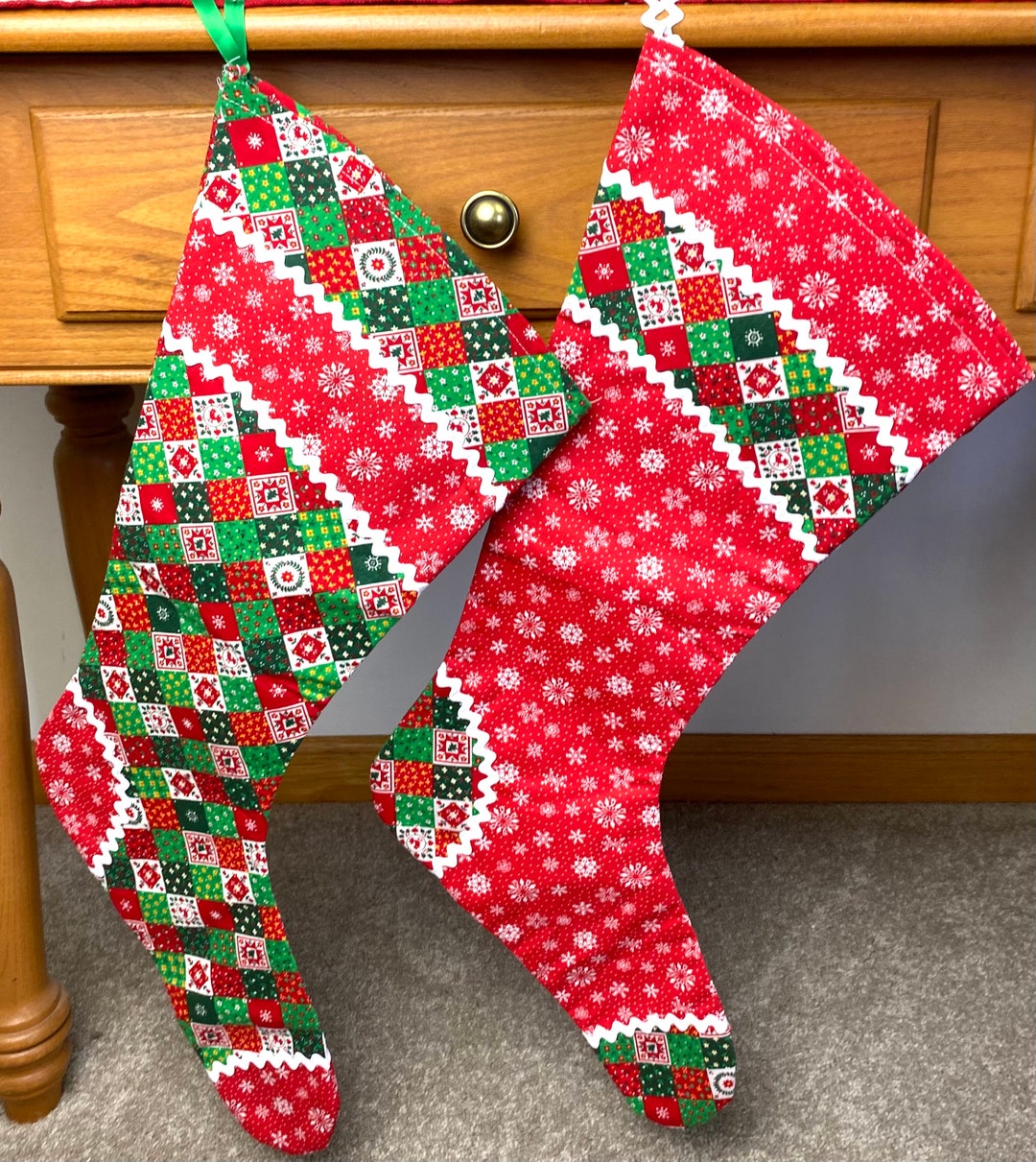 Vintage Calico Christmas Stockings Set of Two Etsy