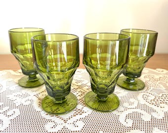 Vintage Anchor Hocking Pedestal Georgian Honeycomb Thumbprint Glasses, Set of 4