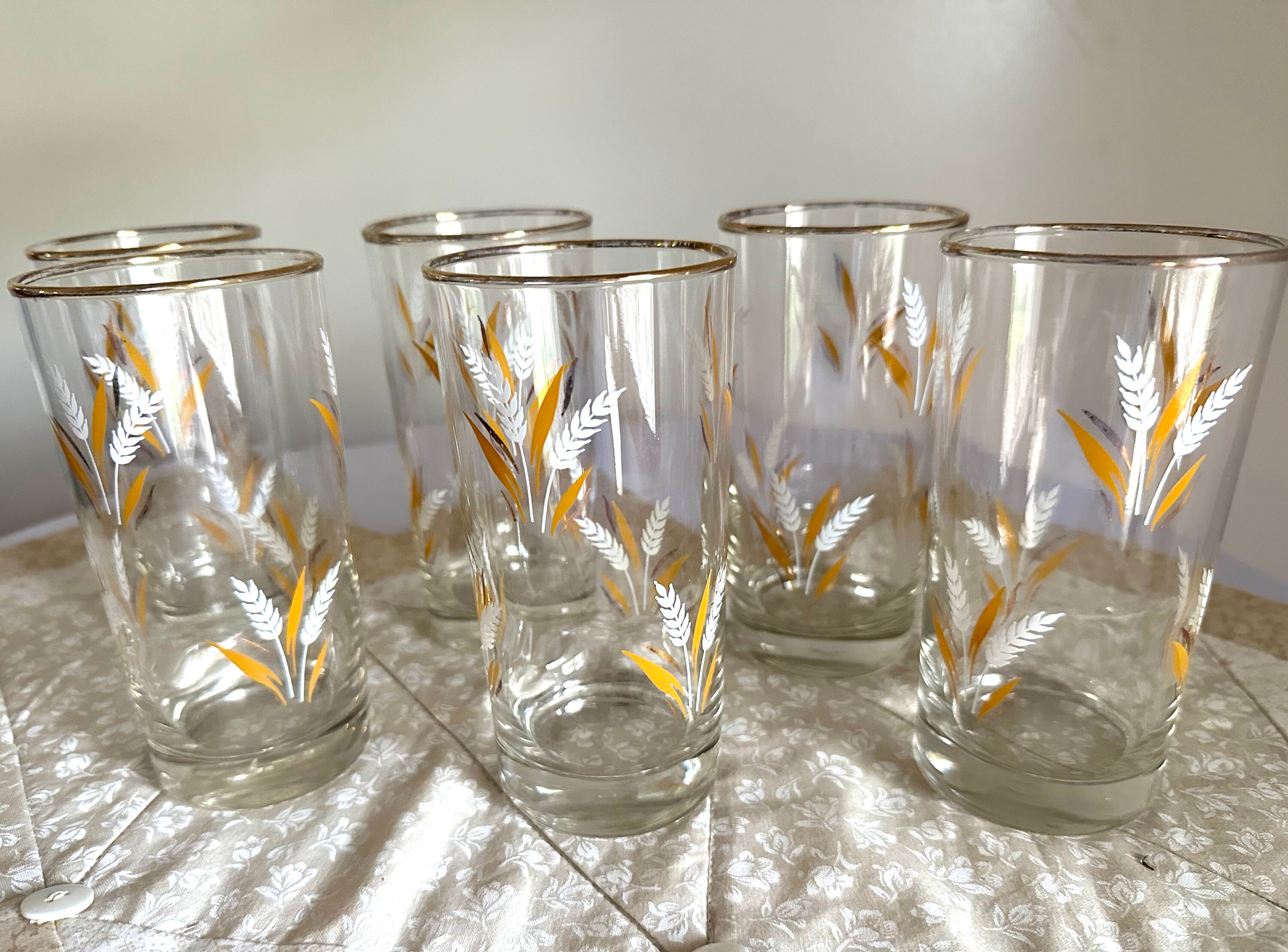 Libby Glass, Mid Century Glassware, Libby Golden Wheat, Ice Tea Glasses, Set  of 2, Libbey 