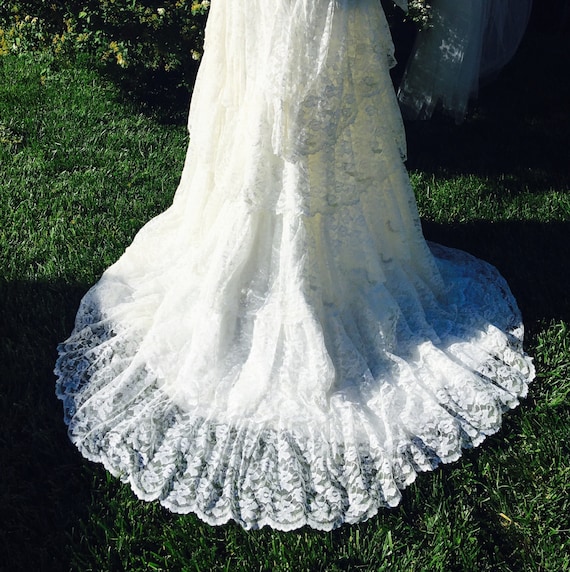 Vintage Wedding Gown with Veil, 1970s - image 3