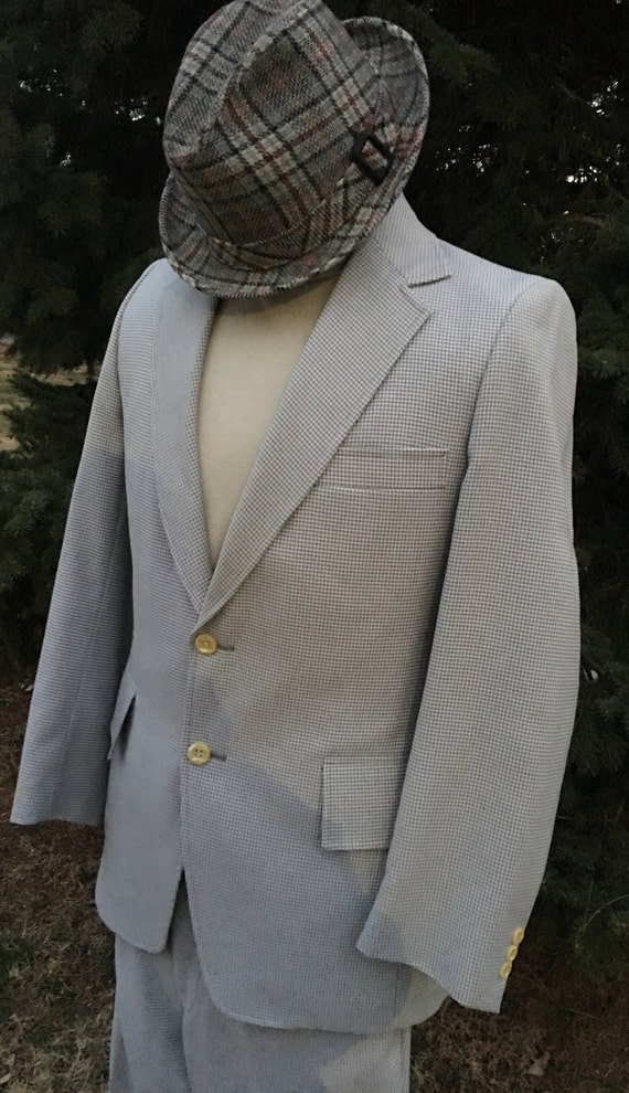 Vintage Men's Herringbone Polyester Suit, Size 40R