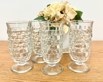 Vintage Indiana Glass Whitehall Clear Cubist Parfait/Juice Glasses, Set of 4