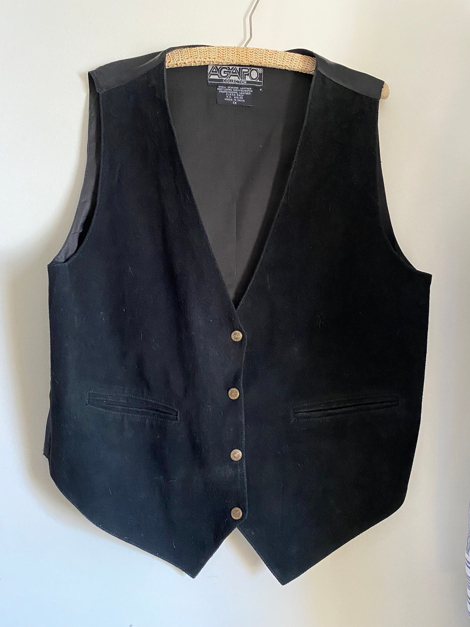 Vintage Agapo Black Suede Leather Vest Size 1X - Etsy