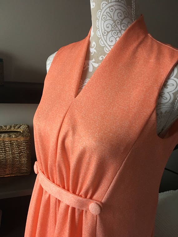 Vintage Peach Polyester Maxi Dress, 1970s, Size M - image 3