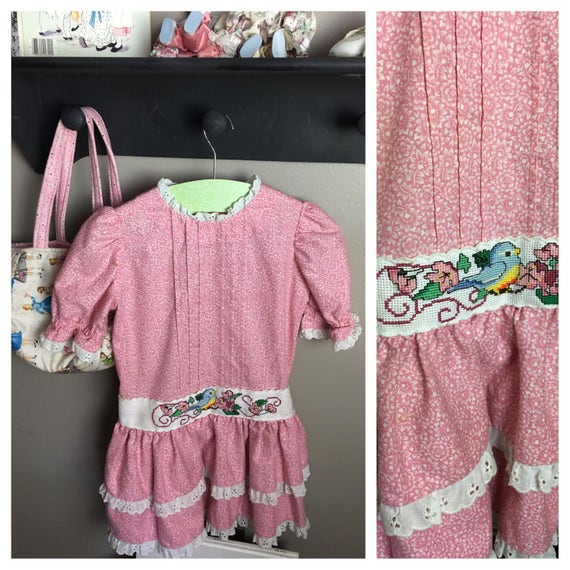 Vintage Girls' Handmade Pink Calico Dress, Size 3… - image 1