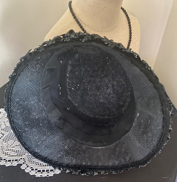 Vintage Black Raffia Women's Hat, 1960s - image 6