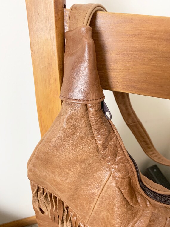 Large Brown Leather Fringe Crossbody Purse Gem