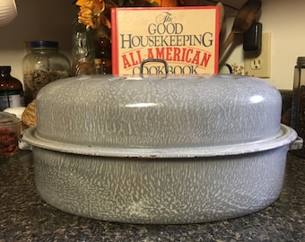 Vintage Gray Graniteware Roaster, 1930s