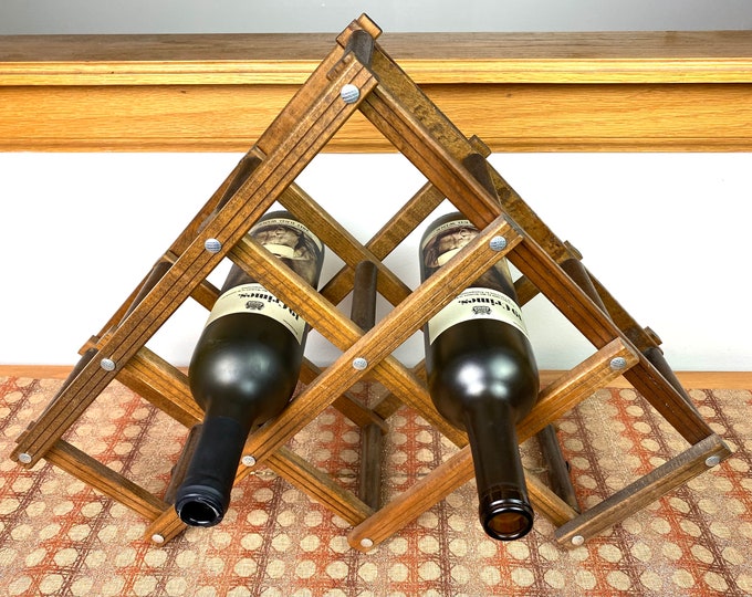 Mid Century Wood Accordion Wine Rack Etsy