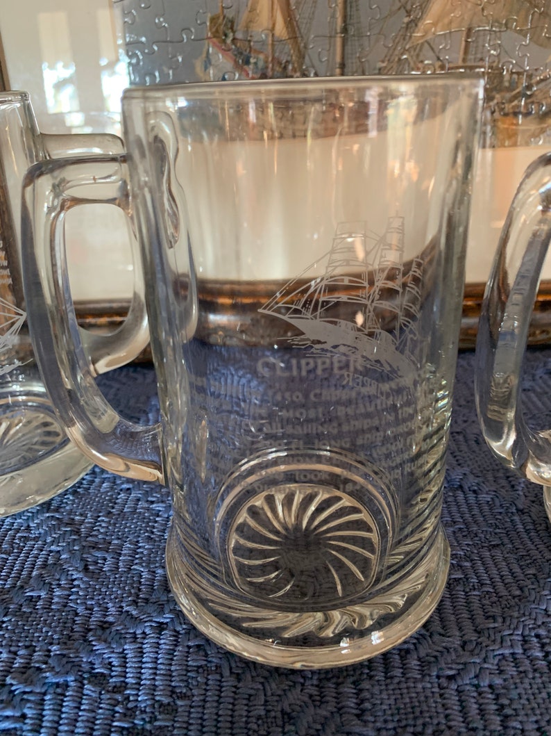 Vintage Sailing Ship Glass Mugs Set of 4 Etsy