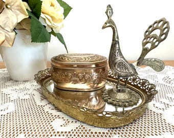Vintage Dresser Vanity Mirror Tray and Accessories, 1970s