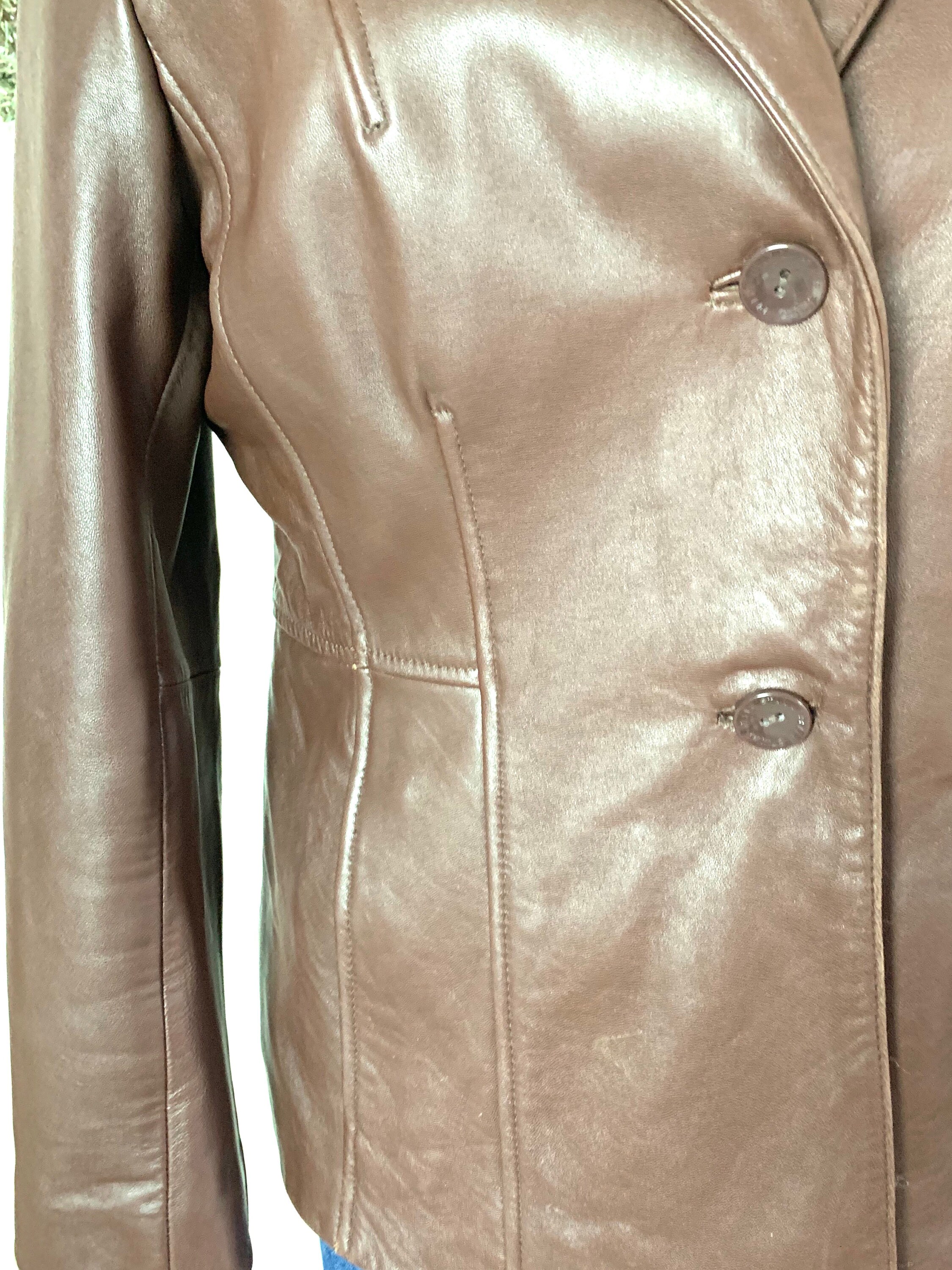 Manteau En Cuir Wilsons - Taille S - Marron - Occasion Très Bon état - Style Vintage