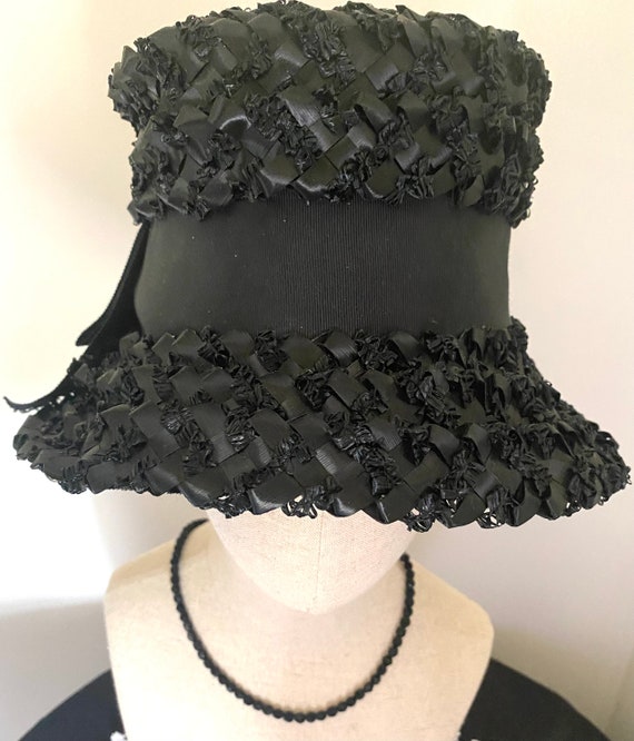 Vintage Black Raffia Women's Hat, 1960s - image 4