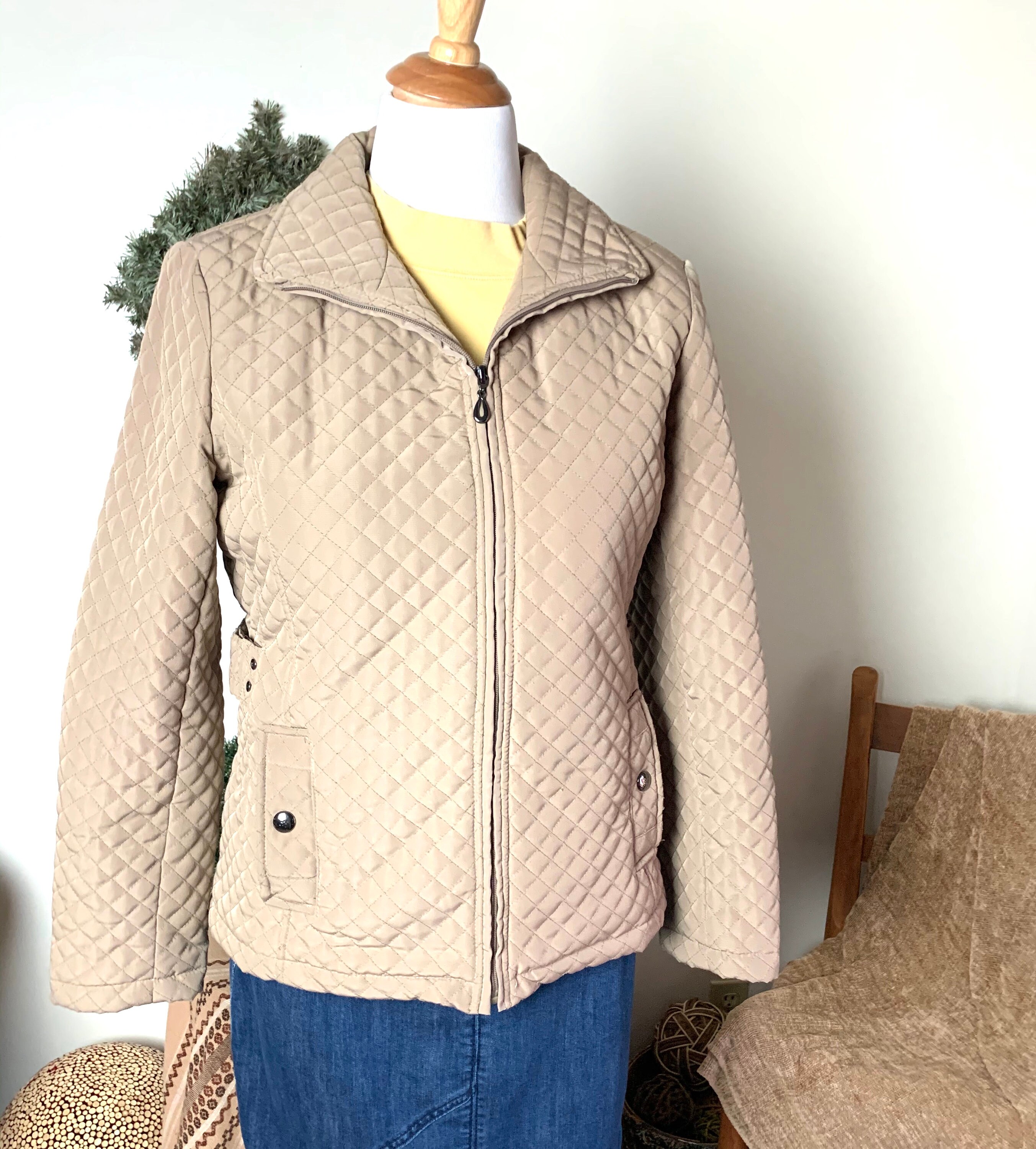 Giacca Gallery Beige Quilted Jacket, Size L - Etsy