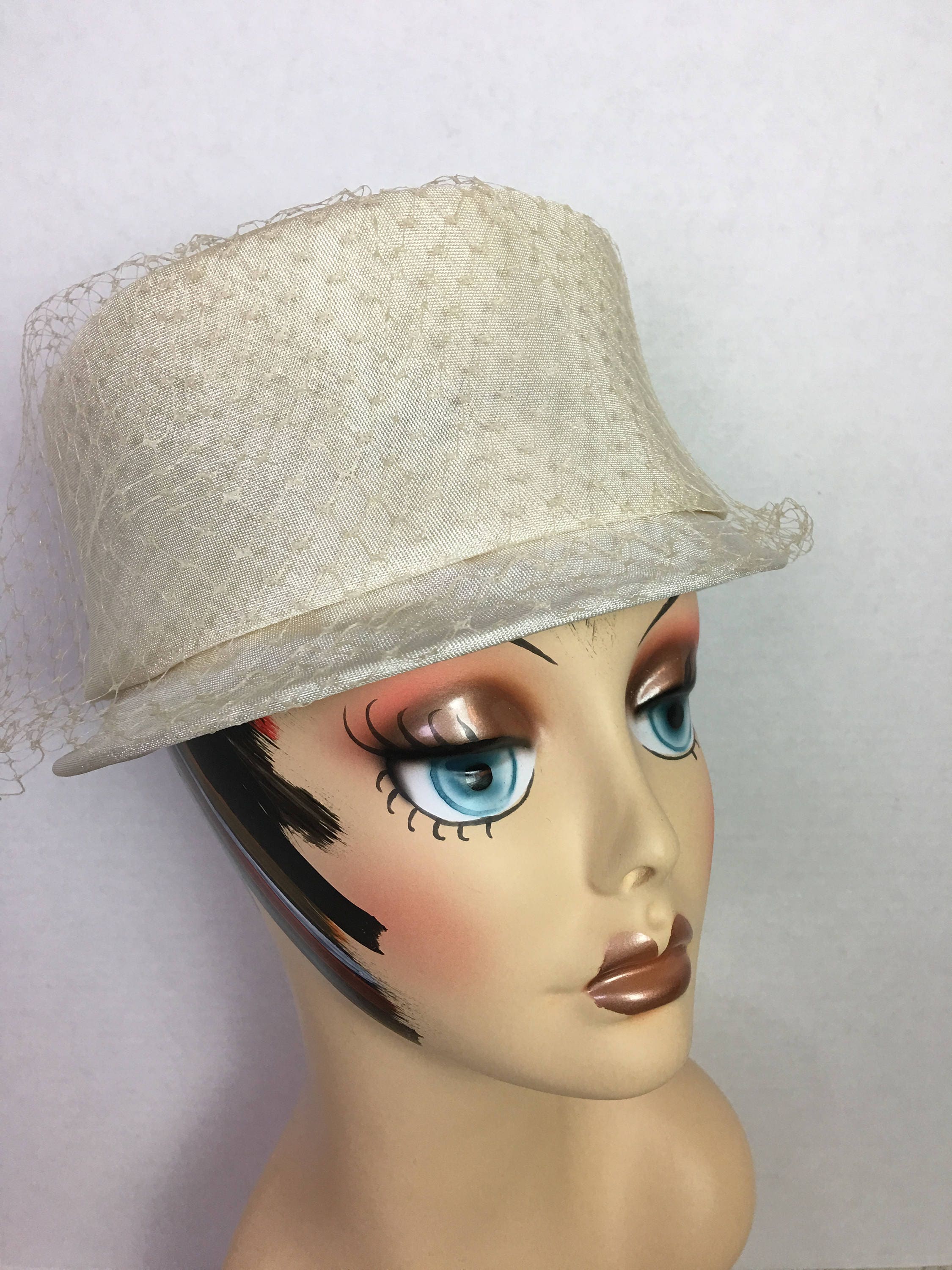 Vintage Linen BucketStyle Hat with Netting 1950s Etsy