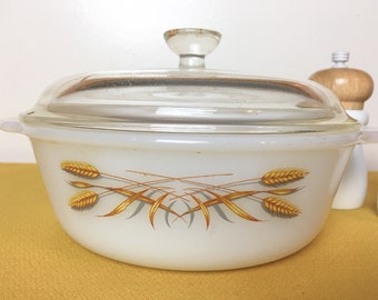 Vintage Fire King Wheat Casserole Dish with Lid, 1 Qt.