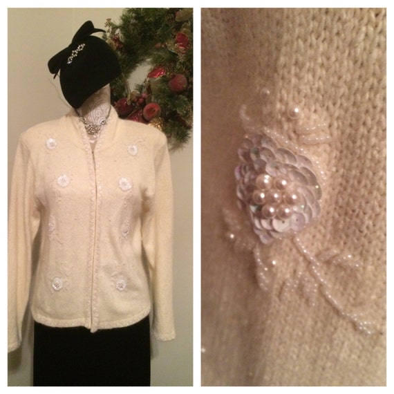 Vintage Beaded Angora Sweater, Karen Scott, PM