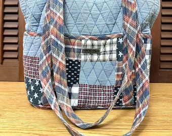 Vintage Bella Taylor Americana Quilted Plaid Shoulder Bag , Heavy Metal Zipper Closure