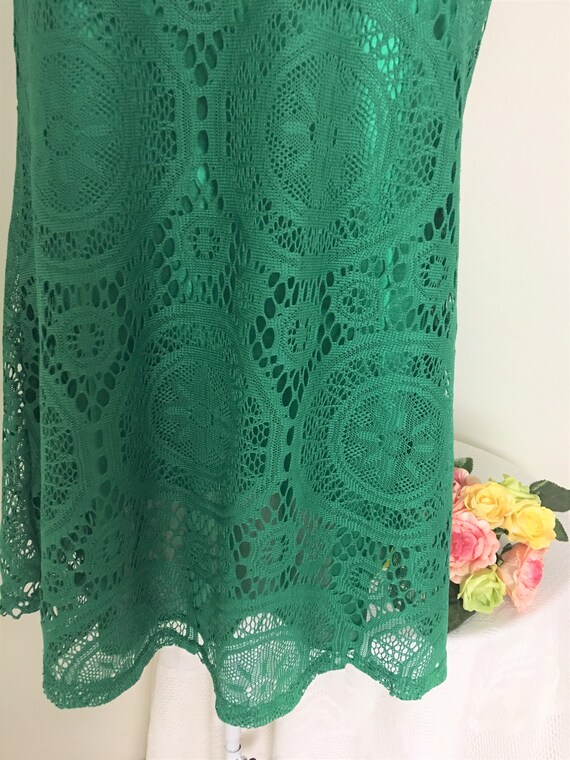 Vintage Green Lace Mini Dress/Tunic, Size L, 1970s - image 7