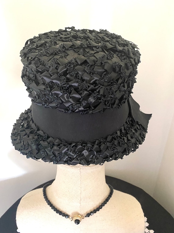 Vintage Black Raffia Women's Hat, 1960s - image 5