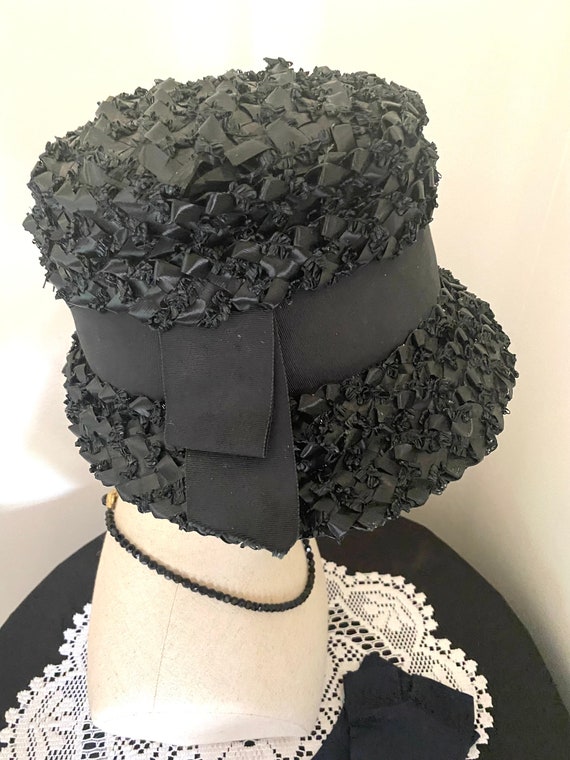 Vintage Black Raffia Women's Hat, 1960s - image 2