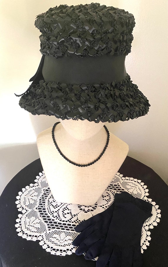 Vintage Black Raffia Women's Hat, 1960s - image 3