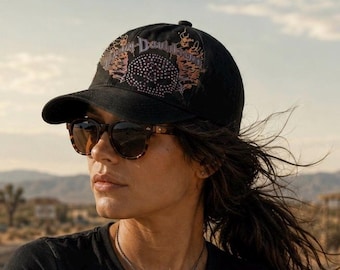 Vintage Harley Davidson Strap Back Cap, Rhinestones and Flame Detailing, Size S