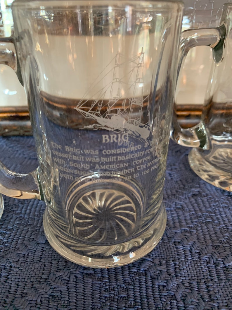 Vintage Sailing Ship Glass Mugs Set of 4 Etsy