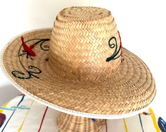 chapeau de paille décoratif vintage, 1980