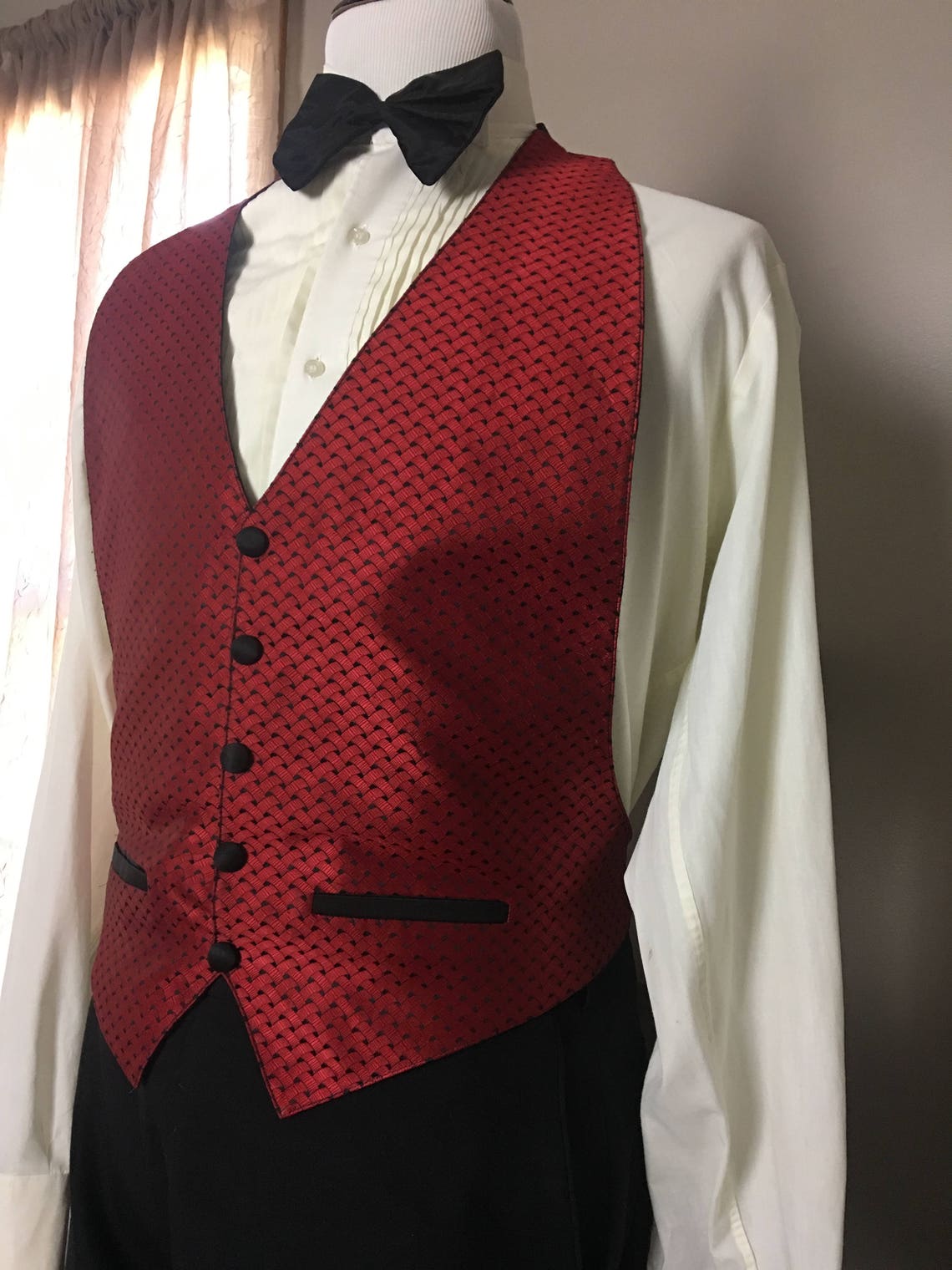 Men's Formal Vest Red and Black One Size Fits Most Etsy