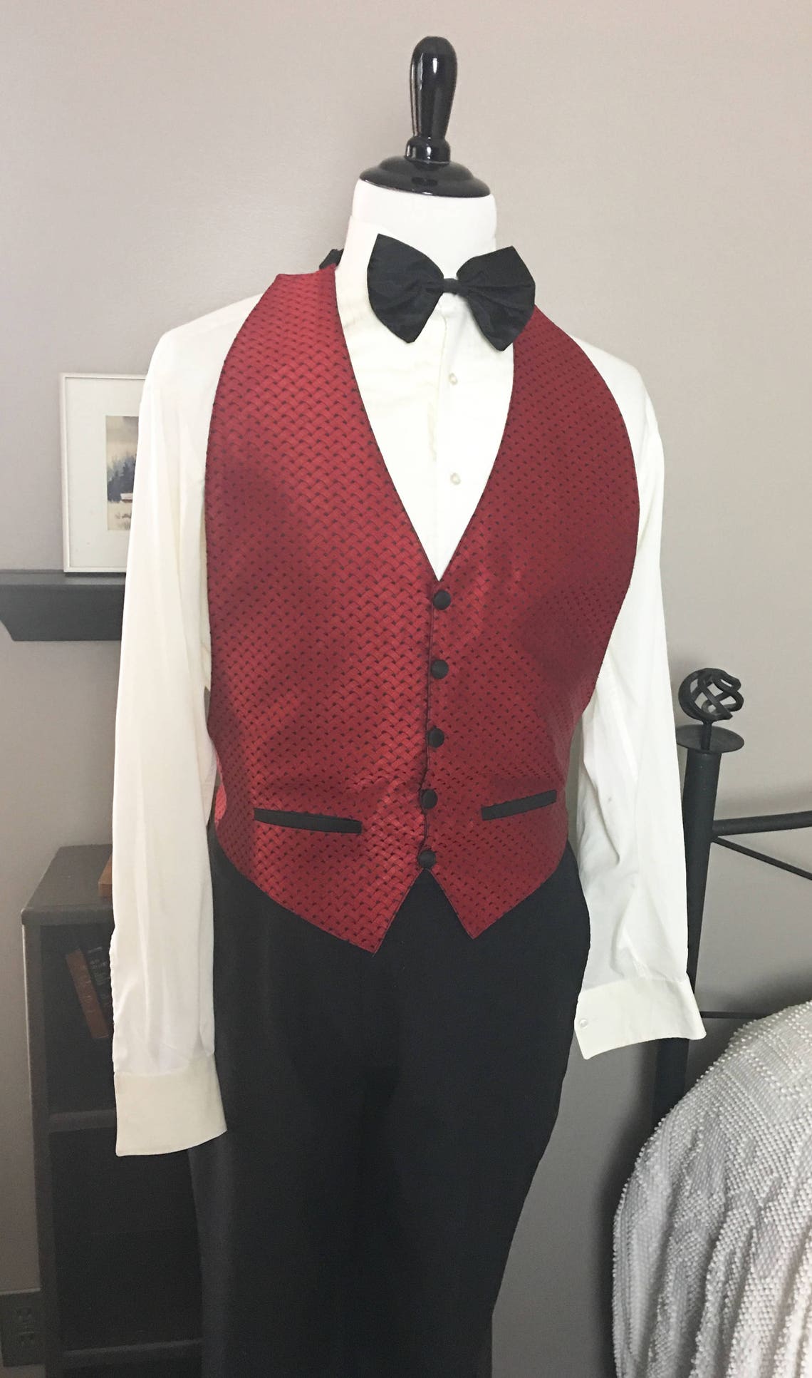 Men's Formal Vest Red and Black One Size Fits Most Etsy