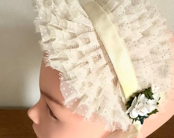 Vintage Child's Bonnet, Dotted Swiss Voile, 1950s