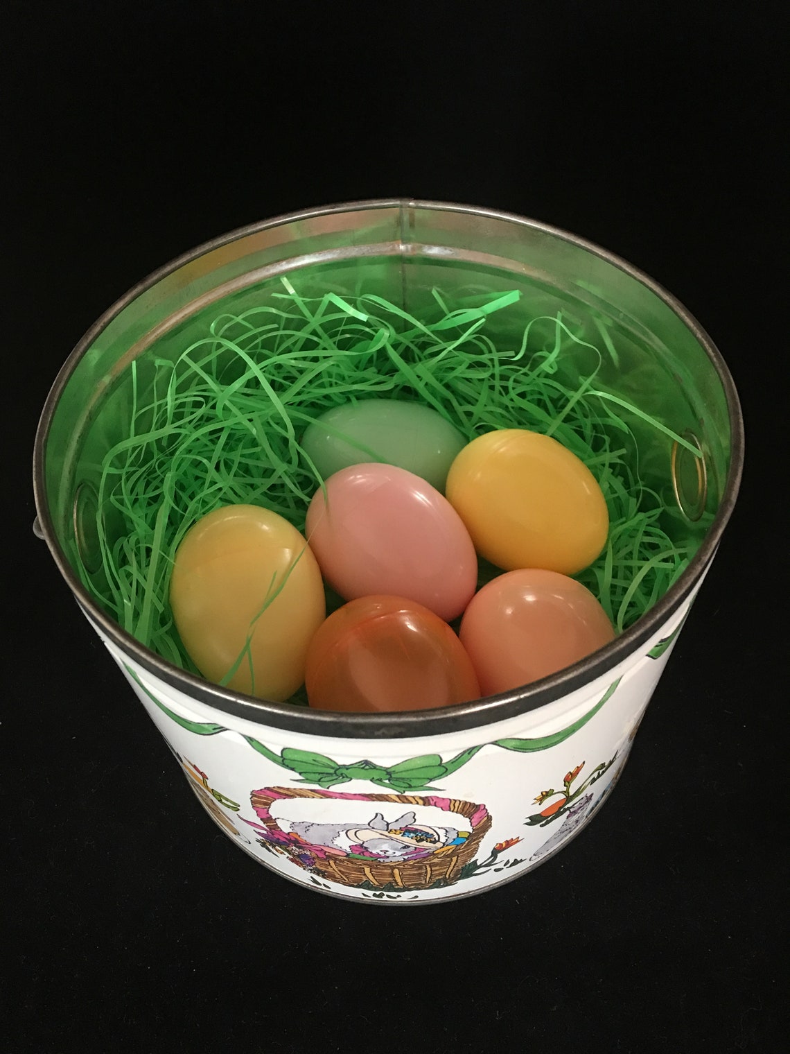 Vintage Deco Tin Easter Bucket 1960s Etsy