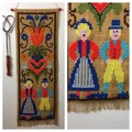 Crewel Cross Stitch Folk Art Banner, 30" x 12"
