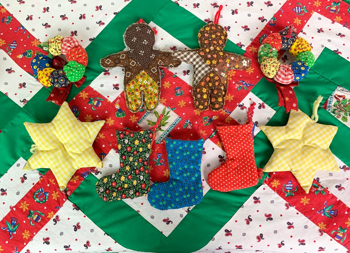 Vintage Handmade Calico Ornaments Set of 9 Etsy