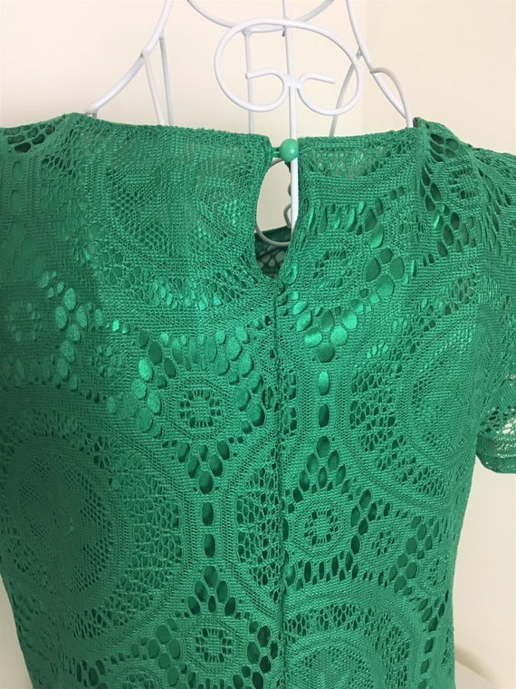 Vintage Green Lace Mini Dress/Tunic, Size L, 1970s - image 4