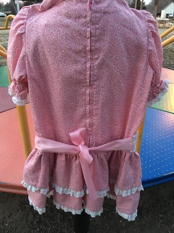 Vintage Girls' Handmade Pink Calico Dress, Size 3… - image 5