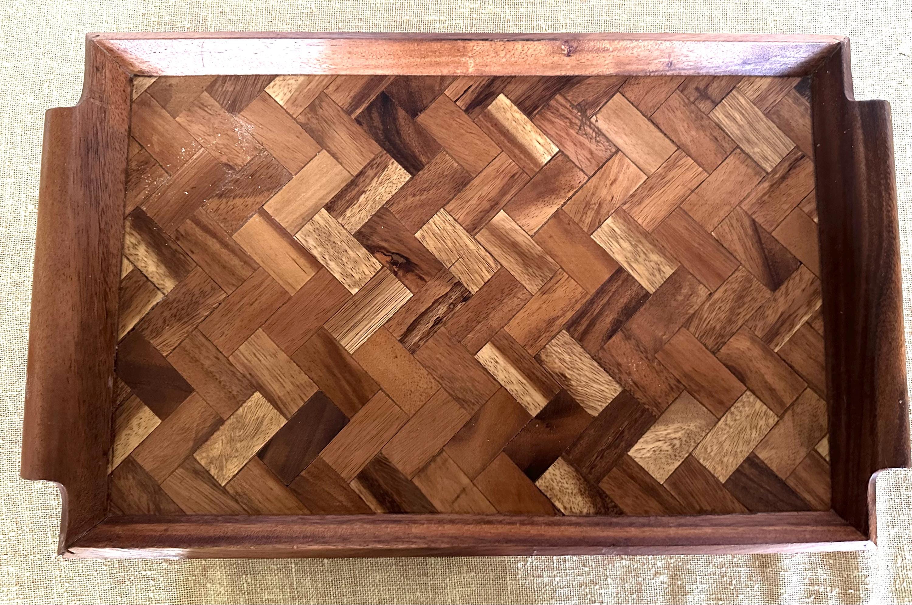 Vintage Large Wood Parquet Tray, 19" x 12", 1960s