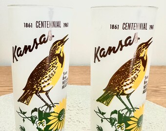 Vintage Souvenir Kansas Centennial Glasses, Set of Two