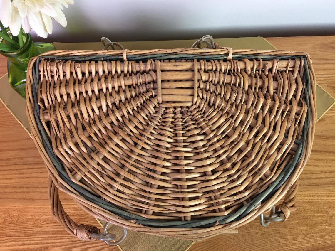 Vintage Half Moon Shaped Hinged Basket With Handles Etsy