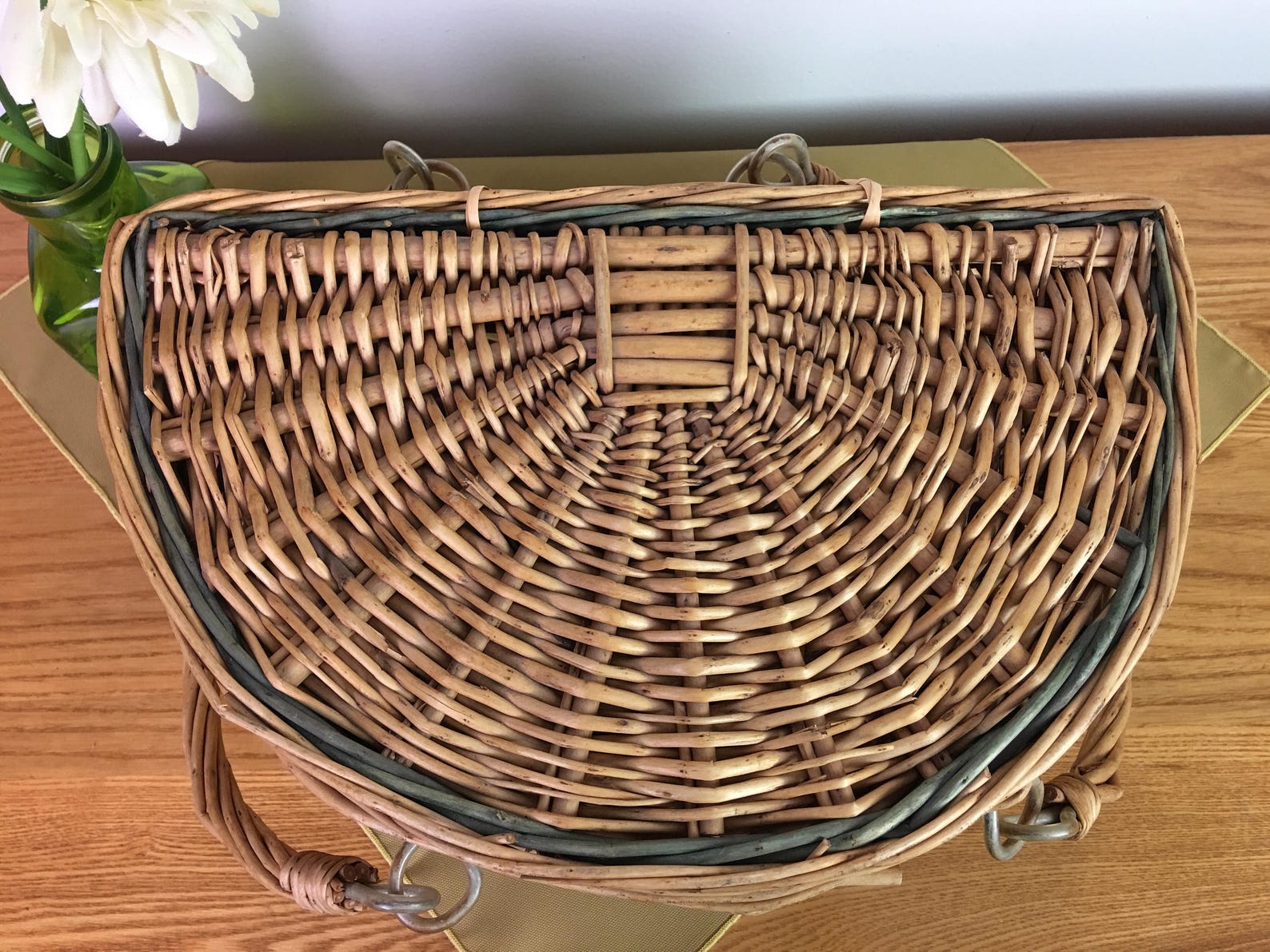 Vintage Half Moon Shaped Hinged Basket With Handles Etsy