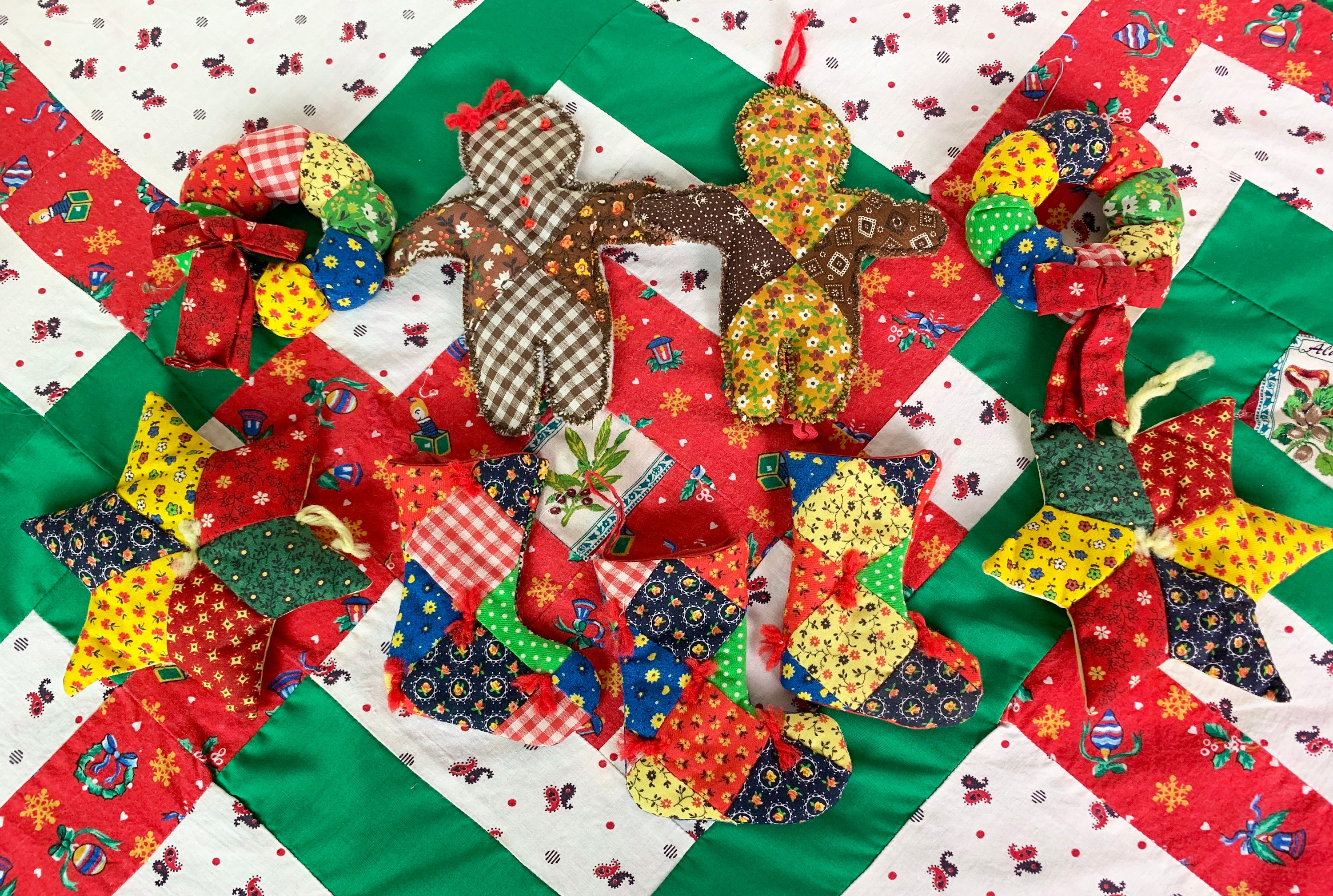 Vintage Handmade Calico Ornaments Set of 9 Etsy